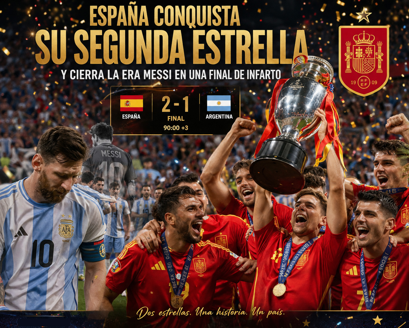 España conquista su segunda estrella y cierra la era Messi en una final de infarto